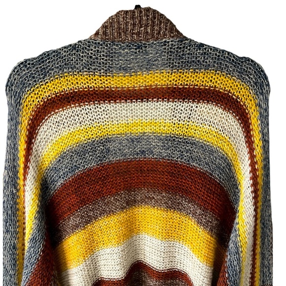 Coco + Carmen Open Front Asymmetrical Soft Striped Cardigan S/M Brown Yellow - Picture 5 of 7